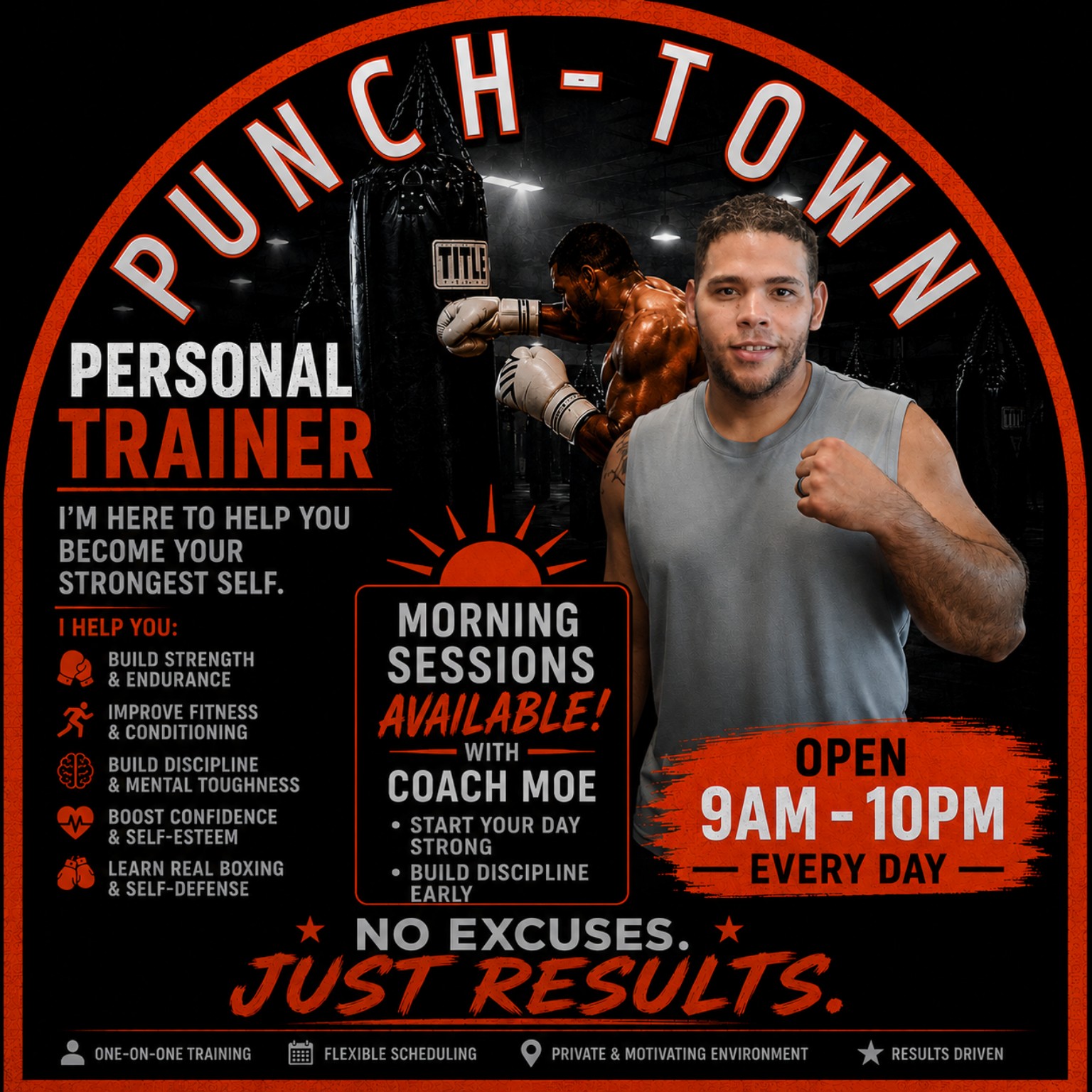 PunchTown Boxing Club morning sessions with Coach Moe promotional poster